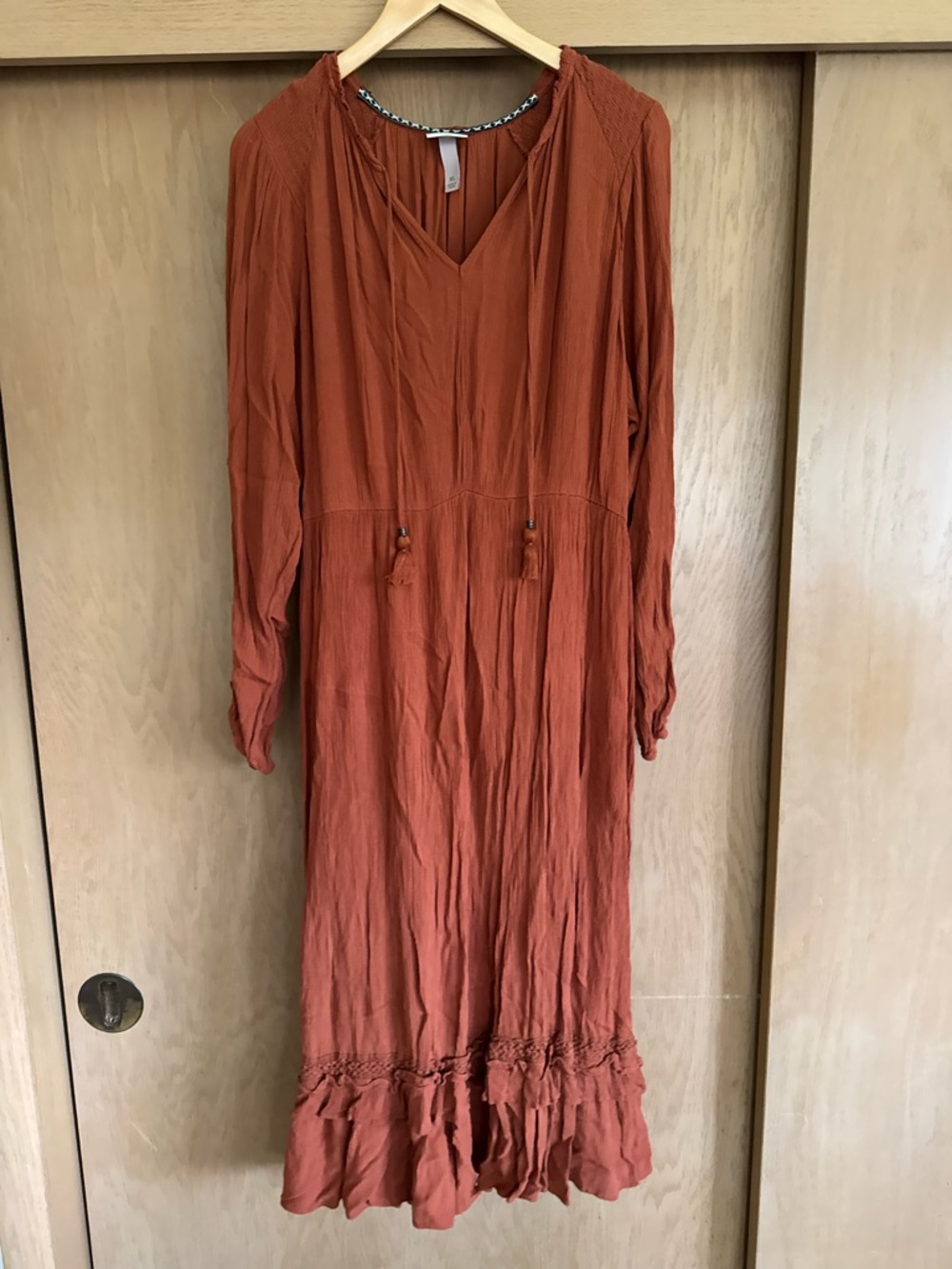 Knox Rose Rust Long-Sleeve Maxi Dress with Tassel Tie